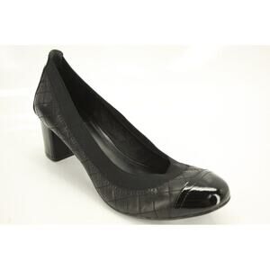 Tory Burch Black Leather Carrie Cap Toe Ballet Heels Pumps Size 7.5 Logo